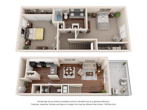 this is a 3d floor plan of a 824 square foot 1 bedroom apartment at the